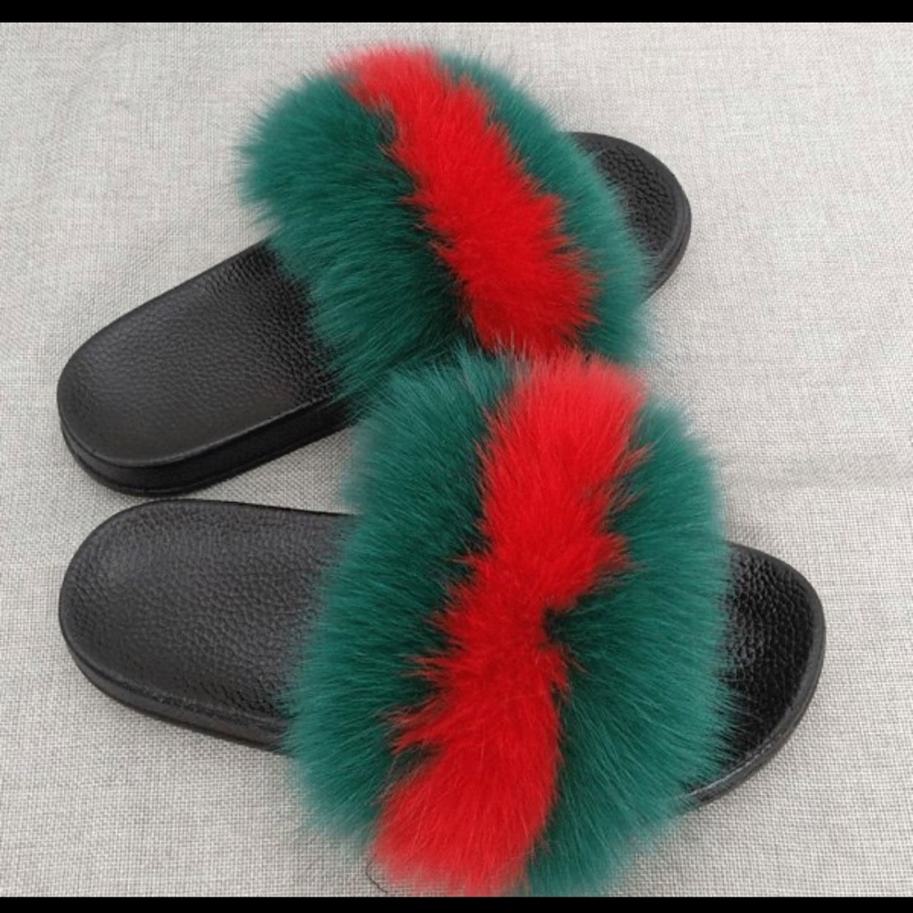 🆕❤️💚❤️GREEN & Red100% Real Fur Sandals